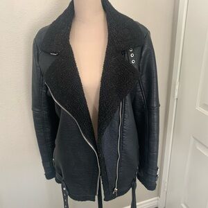 Forever 21 Black Leather Moto Jacket with Silver Zippers